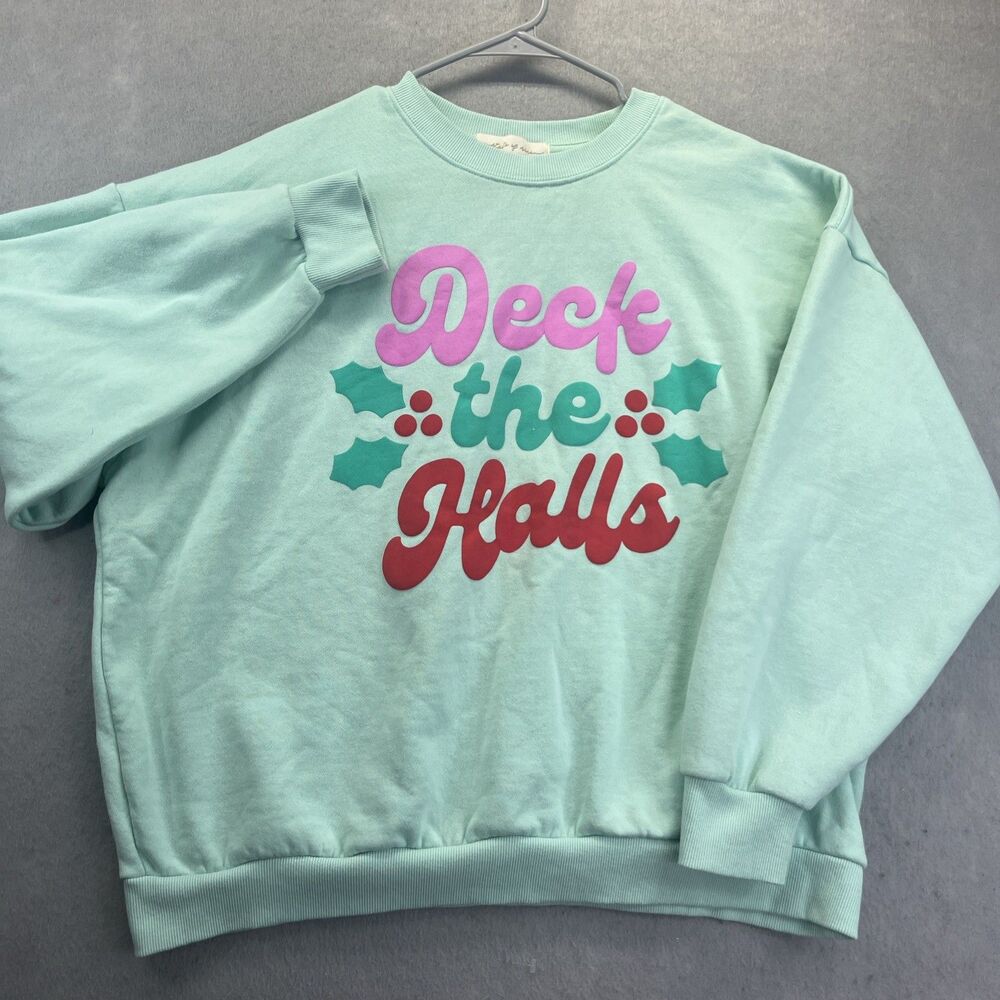 State of Mine Mint XL Sweatshirt Deck The Halls Christmas Puffy - Picture 2 of 11